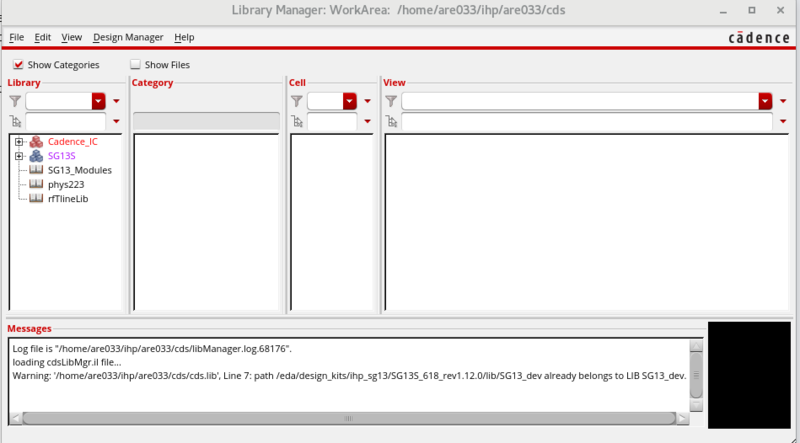 Starting screen of library manager